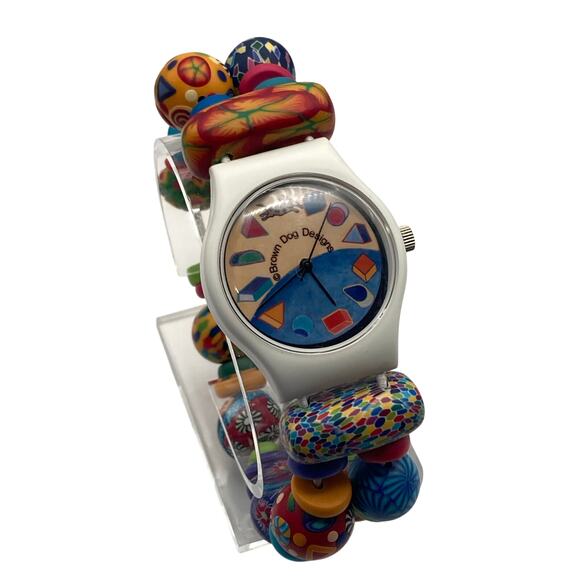 Brown Dog Design Womens Watch 34mm - New Battery - Colorful Beaded Stretch Band - Picture 1 of 7